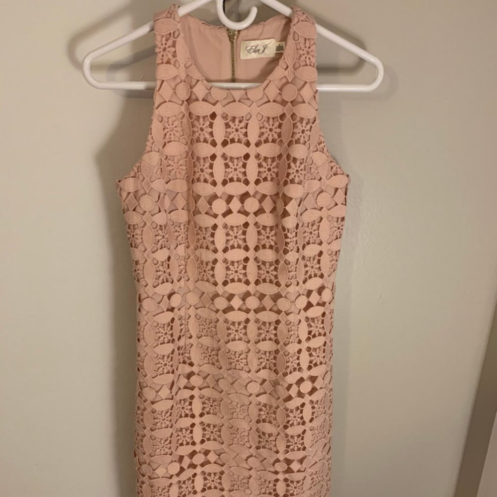 Eliza J Coral Crochet Overlay Dress